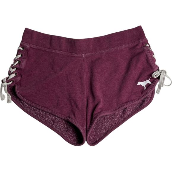 PINK Victoria’s Secret Maroon Lace Up Shorts - Picture 1 of 5